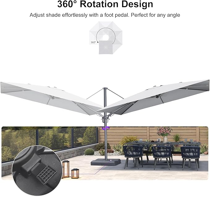 PURPLE LEAF 11.5' X 8' Left-right Tilting Outdoor Patio Umbrella Swivel Offset Cantilever Heavy Duty Rectangle Aluminum Umbrella with UV Resistant for Deck Pool Patio Backyard, Pebble Grey