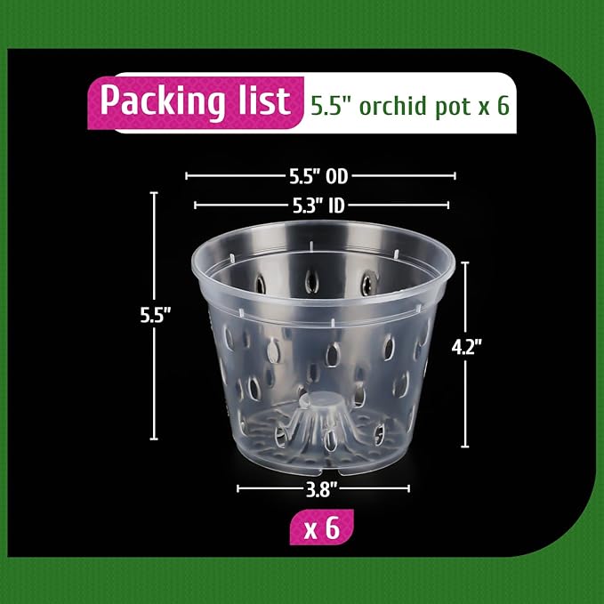 REMIAWY Orchid Pot, 6 Pack Orchid Pots with Holes, 5.5 Inch Clear Plastic Flower Planters for Repotting Indoor Outdoor, Breathable Slotted Nursery Planter