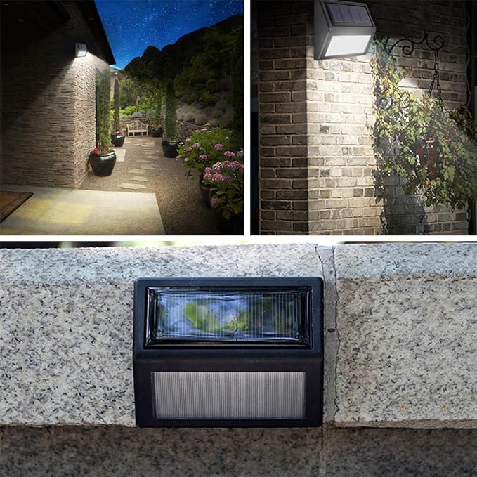 Solar Lights Outdoor, Waterproof Solar Powered Deck Step Lights for Patio Garden Backyard Garage Driveway Pathway Outside Wall Lighting (Cool White/4 Pack)