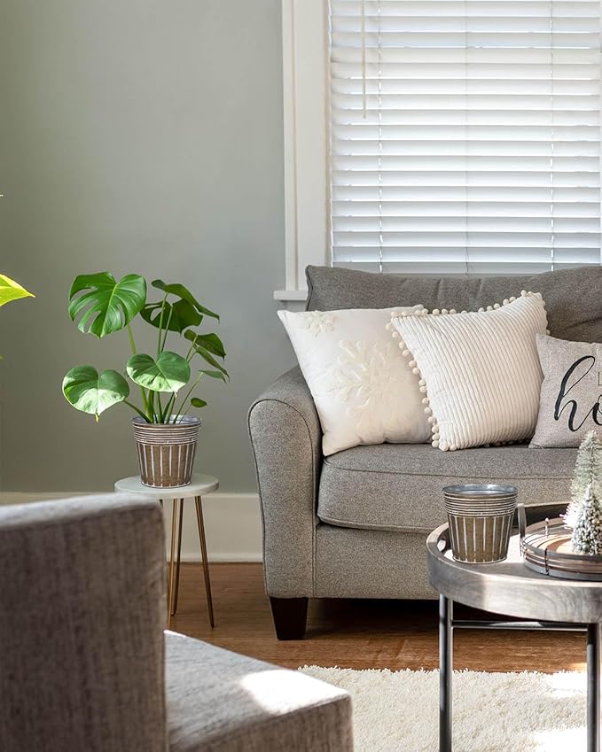 vensovo 5 Inches Brown Metal Rustic Flower Pots - 6 Pcs Small Galvanized Planters with Drainage Hole and Rubber Plug, Rustproof Tin Bucket Plant Pot Farmhouse Vintage Style for Decor