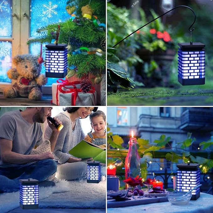 EOYIZW Solar Lanterns, 99LEDs Dancing Flickering Flame Lights, IP65 Waterproof, Purple, 3.5" H x 3.5" W x 3.5" D