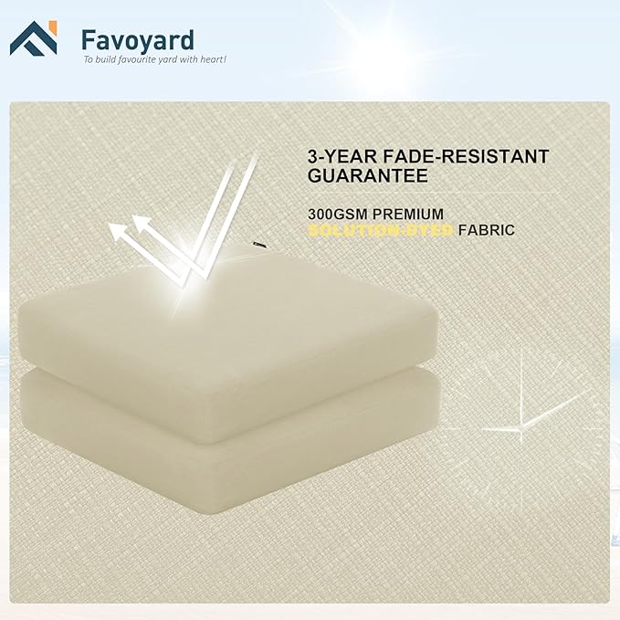 Favoyard Outdoor Chair Cushion 19 x 19 x 3 Inch Rainproof & 3-Year Fade Resistant Patio Furniture Cushions with Removable Cover and Adjustable Ties for Garden Sofa Couch Pads Set of 2, Beige