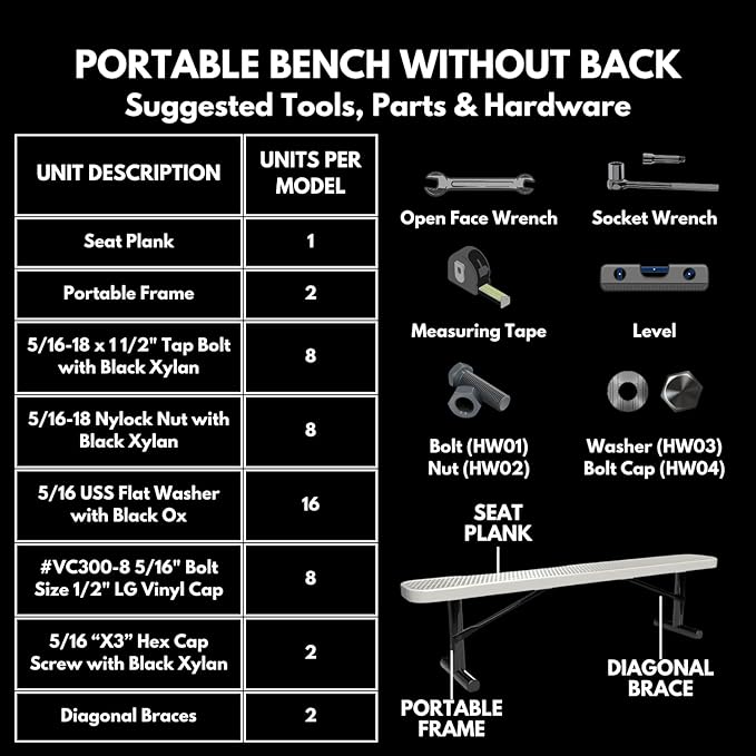 Coated Outdoor Furniture Heavy-Duty Portable Outdoor Bench Thermoplastic Coated, Expanded Metal, Commercial-Grade Seating, Made in America (Portable Without Back, 6 Ft, Grey)