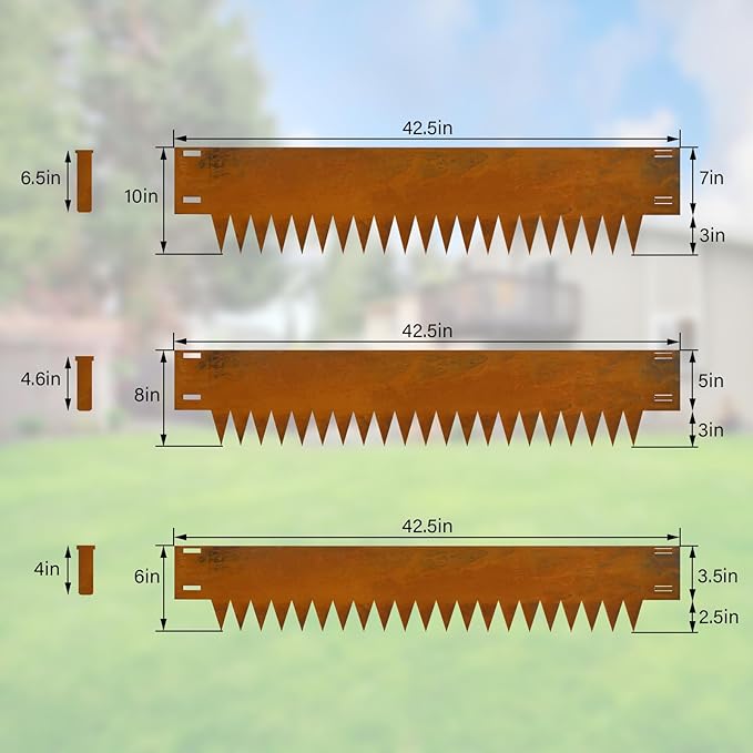 Cor Ten Steel Landscape Edging, 8Hx40L-Inch Metal Garden Edging, 6-Pack Hammer in Landscape Edging with 6 Clips and Gloves, Rustic