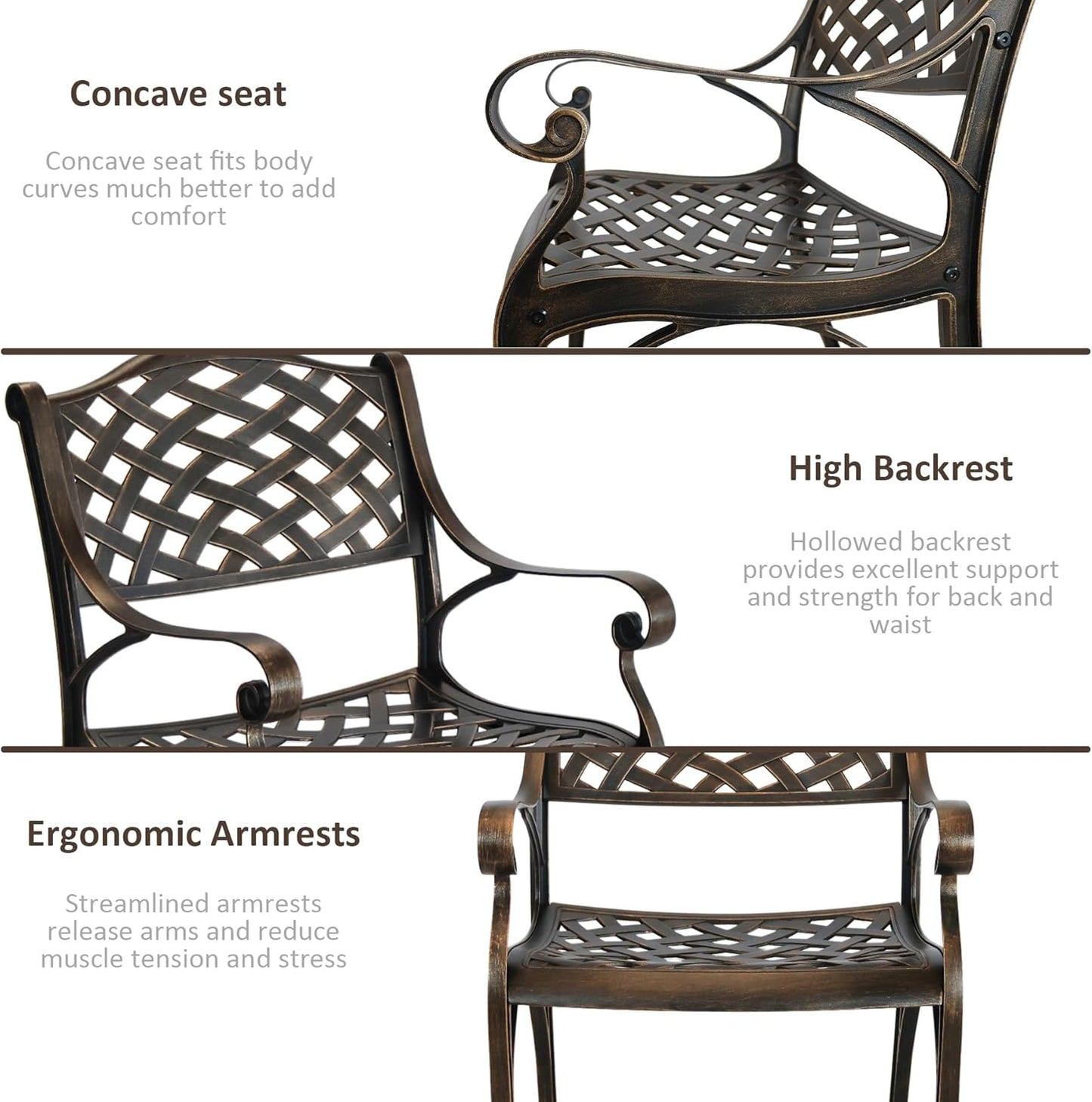 5 Piece Outdoor Patio Dining Set, All-Weather 58.66" Cast Aluminum Table and Chairs Set of 4, Bistro Set Outdoor with Umbrella Hole for Garden, Porch