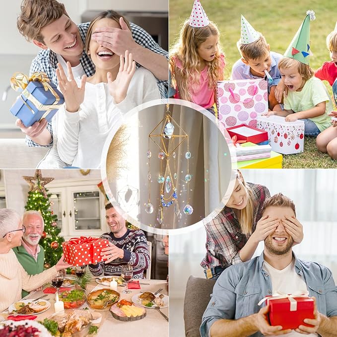 Lapis Lazuli Crystal Suncatcher-Window Hanging Garden Suncatcher Healing Blue Crystal Rainbow Maker Handmade Indoor Outdoor Car Charm Garden Decor