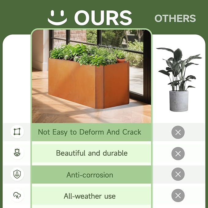 Steel Planter Box-36"x15"x15"-Large Rectangular Planter Matel -Outdoor Indoor-Corten Steel Planter Box Heavy Duty Commercial Residential for Patio Porch Deck Home Backyard