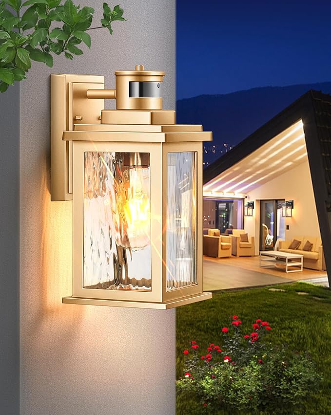 VIANIS Motion Sensor Porch Lights, Outdoor Light Fixtures Wall Mount Dusk to Dawn, Gold Waterproof Exterior Lights for House, Outdoor Wall Lights for House, Doorway, Patio, Anti-Rust