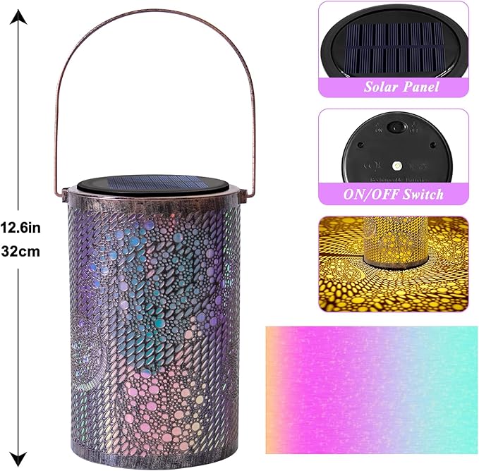 Solar-Powered Iron Art Lantern - Two Lighting Modes Waterproof Hanging Ambiance Lighting for Gardens & Patios, Perfect as Decorative Gift Housewarming Gift Mom Gifts (Bubble)