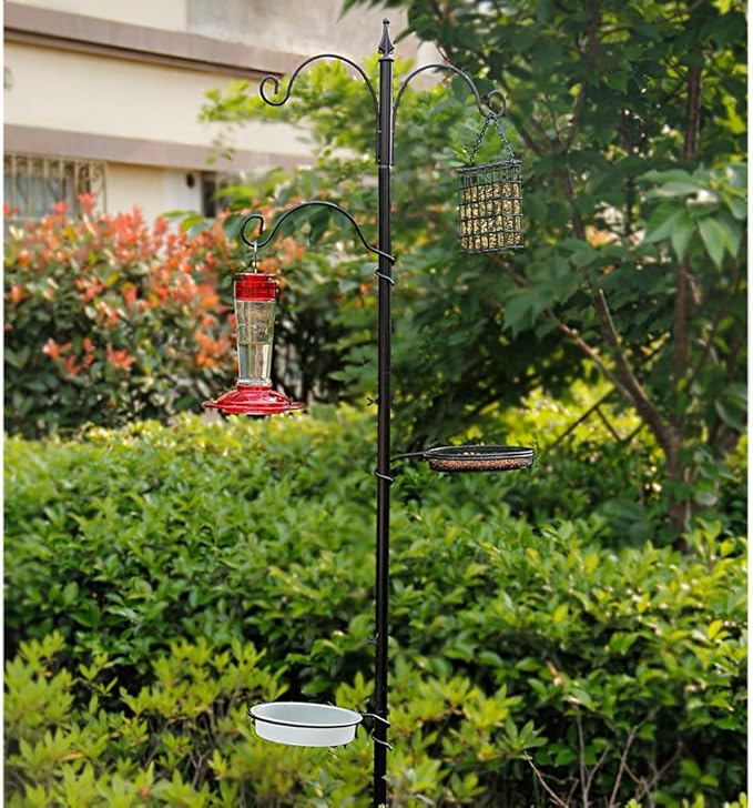 yosager Premium Bird Feeding Station Kit, 75" x 21" Bird Feeder Pole, A Multi Feeder Hanging Kit with Metal Suet and Bath for Attracting Wild Birds, Birdfeeder and Planter Hanger