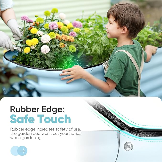 KING BIRD Raised Garden Bed 2.85 ft Tall 6 in 1 Galvanized Planter Garden Box Outdoor for Gardening, Deep Root Vegetables, Flowers 47.2X23.6X34.2 in, Light Blue