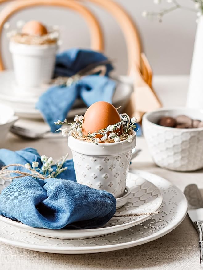 LE TAUCI Ceramic Succulent Pots, 3 Inch Mini Flower Pots for Indoor Plant Cactus, Embossed Small Plant Pot with Drainage Hole & Saucer, Home Decor - Set of 4, Arctic White