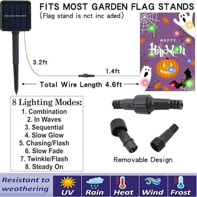 Lighted Seasonal Garden Flags Set of 12 Double Sided 12 x 18 Inch LED Yard Flags, Small Flags for Outside, Fall Winter Halloween Christmas Outdoor Flags,Solar Holiday Garden Flags for All Seasons