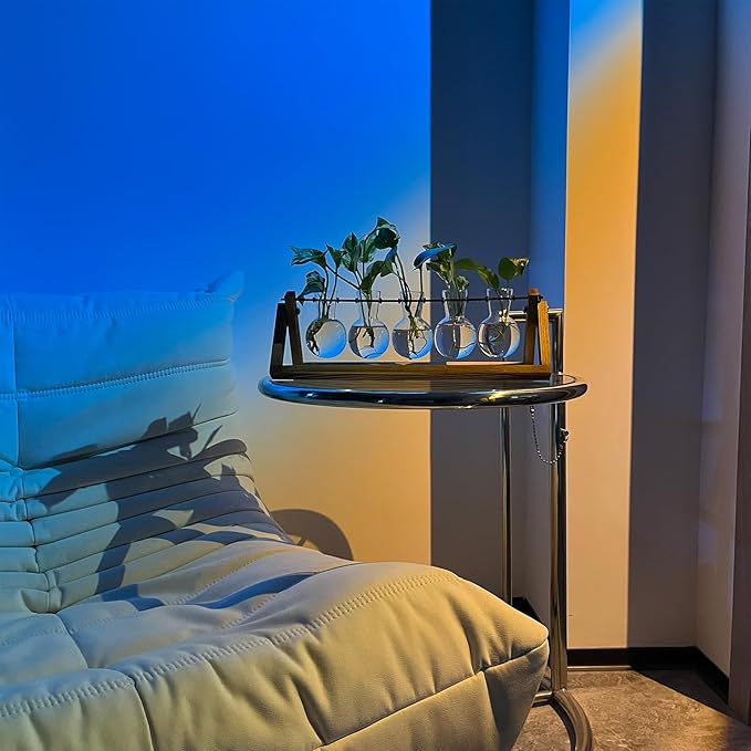 Kingbuy Plant Propagation Station with 5 Bulb Vases Retro Wooden Stand Desktop Glass Planter Terrarium for Hydroponics Plants Home Office Décor