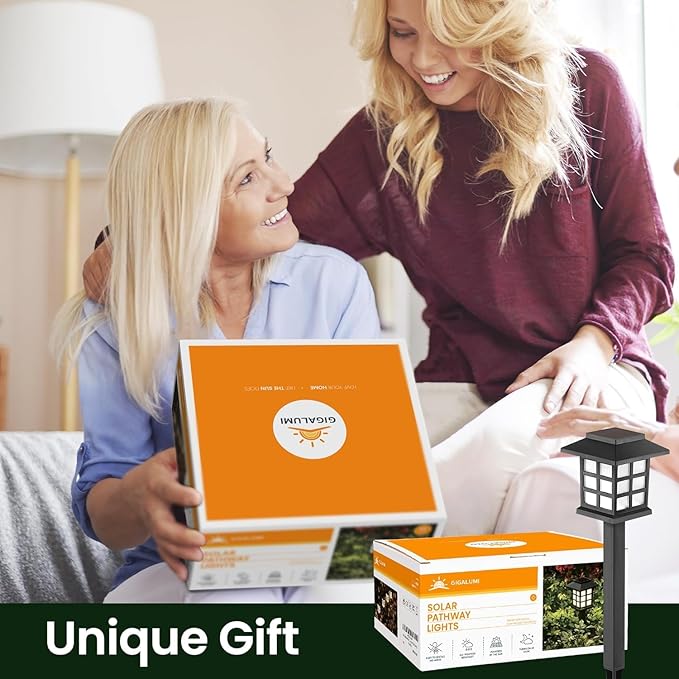 GIGALUMI Solar Outdoor Lights,10 Pack LED Solar Lights Outdoor Waterproof, Solar Walkway Lights Maintain 10 Hours of Lighting for Your Garden, Landscape, Path, Yard, Patio, Driveway