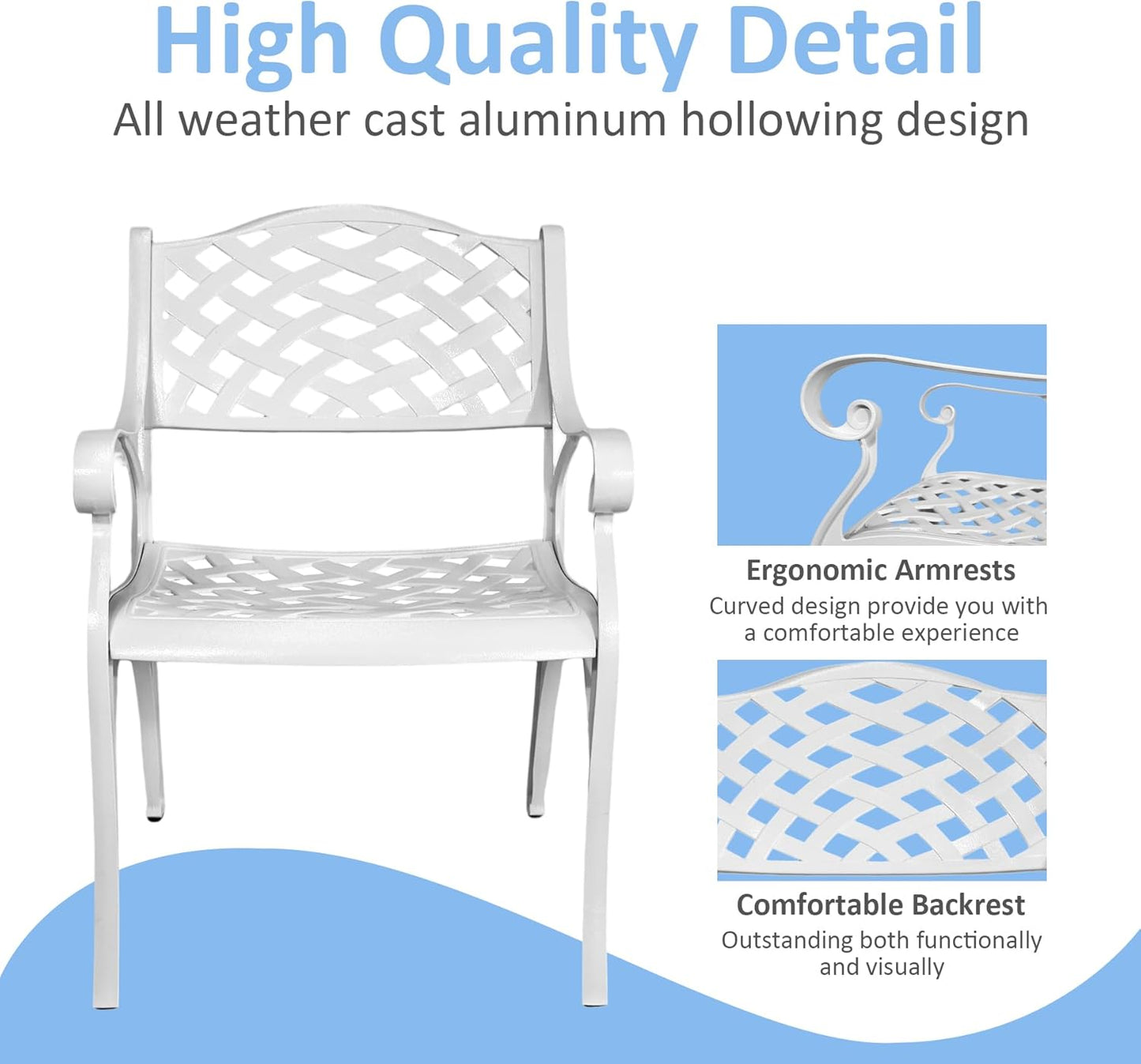 5 Piece Cast Aluminum Outdoor Dining Set, Outdoor Table and Chairs Set of 4, Patio Dining Set with 4 Chairs and 42" Round Table, Patio Conversation Set with 1.97" Umbrella Hole