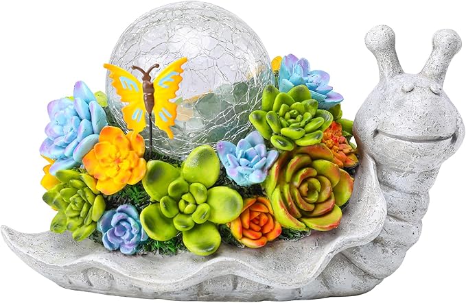 Afirst Solar Garden Snail Statues with Succulent Outdoor Resin Figurine Solar Lights Statue Decorations for Lawn, Patio, Balcony, Yard Ornament