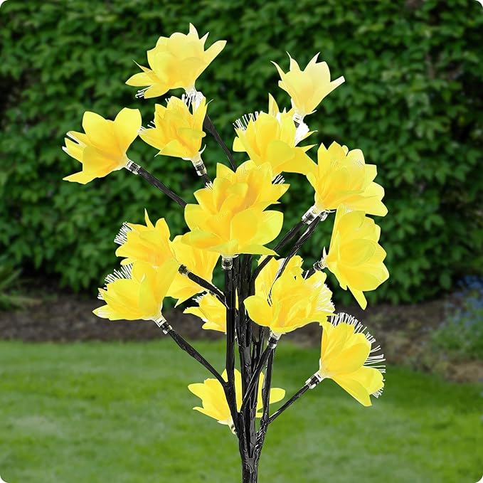 MAGGIFT Solar Lights Outdoor Garden Decorative Flowers, Waterproof Solar Garden Lights with 20 Yellow Lily Flowers,LED Solar Powered Landscape Lights for Yard Garden Patio (Yellow, 4Pack)