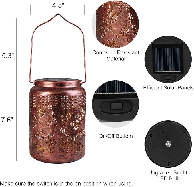 pearlstar Solar Lanterns Outdoor Waterproof Hanging Solar Lights Metal Dragonfly Gifts for Women Mom Grandma Decor for Garden Yard Patio Balcony Path