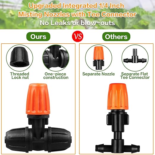 Upgraded 1/4" Drip Irrigation Fittings:60 Pieces Set-15 Couplings 15 Tees 5 Crosses 10 Elbows 10 End Plugs 5 Micro Dripper, Leak Free Barbed Locked Connectors for 1/4 Inch Irrigation Tubing