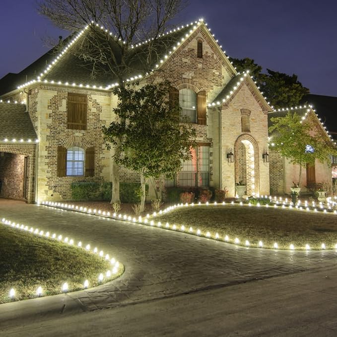 C9 Christmas Pathway Lights with Stakes,Cold White,30 Ft 20 Strawberry LED Bulbs,Connectable Shatterproof Outdoor Lights Marker for Xmas Yard Garden Path Lawn Walkway Sidewalk