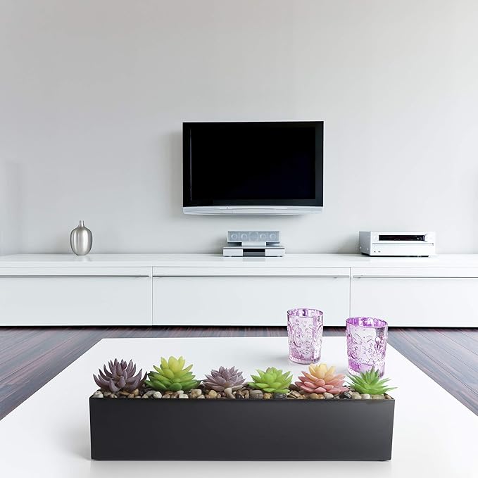 Modern Black Trough Rectangular Planter, 16“ Metal Window Planter Box for Succulent, Small Rectangle Box for Desk or Windowsill, Stainless Steel, Great Gift Ideas for Women Men