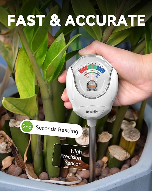 RAINPOINT Soil Moisture Meter for Plants - Accurate Plant Water Meter for Houseplants and Outdoor Plants,Gardening,Farming,No Batteries Needed(White