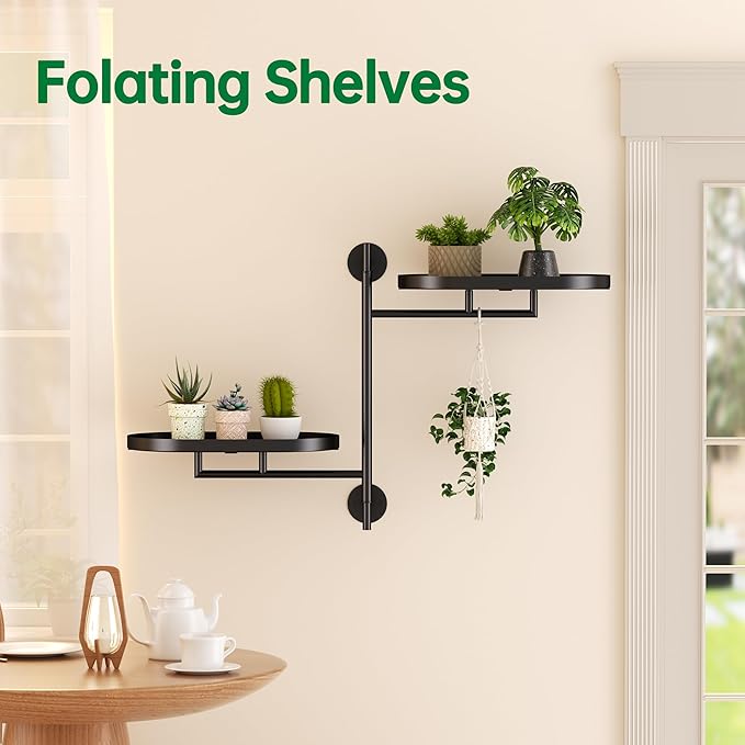 Rotating Window Plant Shelves for Multiple Plants Indoors,2-tier Metal Corner Black Plant Stand Holder Floating Plant Shelf for Wall,Windows Sill Gifts for Plant Lovers to Enhance Home Decor