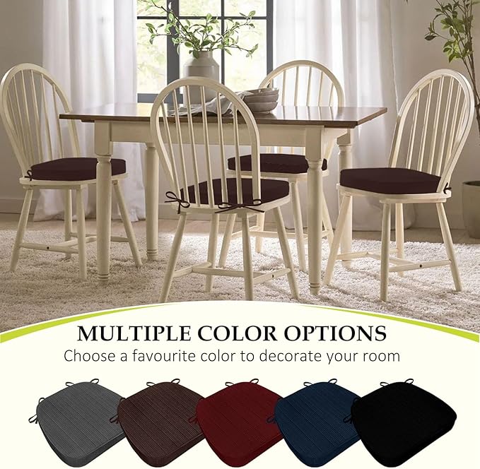 Chair Cushions for Dining Chairs, Indoor Chair Cushions with Ties,Waterproof Chair Pads Set of 6, Brown, 17x16x2.5 Inch