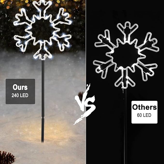 Snowflake Lights Outdoor, 5 Large Snowflake Christmas Pathway Lights Outdoor Christmas Decorations Yard Sidewalk Walkway Driveway Marker Stake, White