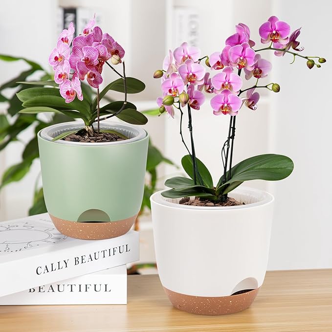 5.8 Inch Self Watering Planters for Indoor Plants with Bottom Watering,2Pack Flower Plant Pots for Outdoor with Drainage, Durable Plastic planters Pots(White)