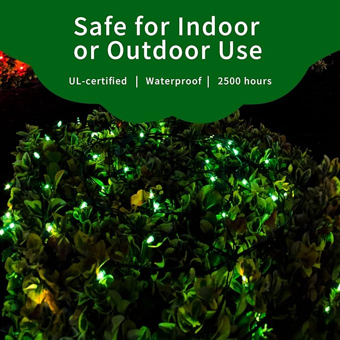 Ultra-Bright Connects End to End Green Christmas Mini Lights 100L 19.6Ft UL Listed Incandescent Bulb String Light Set for Indoor Outdoor Holiday Garden Party Christmas Tree Garland Decor