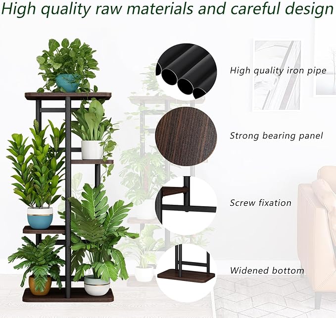 LINZINAR Plant Stand 4 Tier 5 Potted Indoor Plant Shelf Multiple Stands for Garden Corner Balcony Living Room