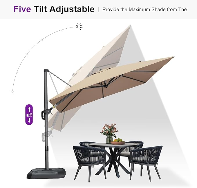 PURPLE LEAF 9 Feet Square Cantilever Umbrella Patio Umbrella with Base Outdoor Umbrella Aluminum Offsetwith 360-degree Rotation for Garden Deck Pool Patio Taupe