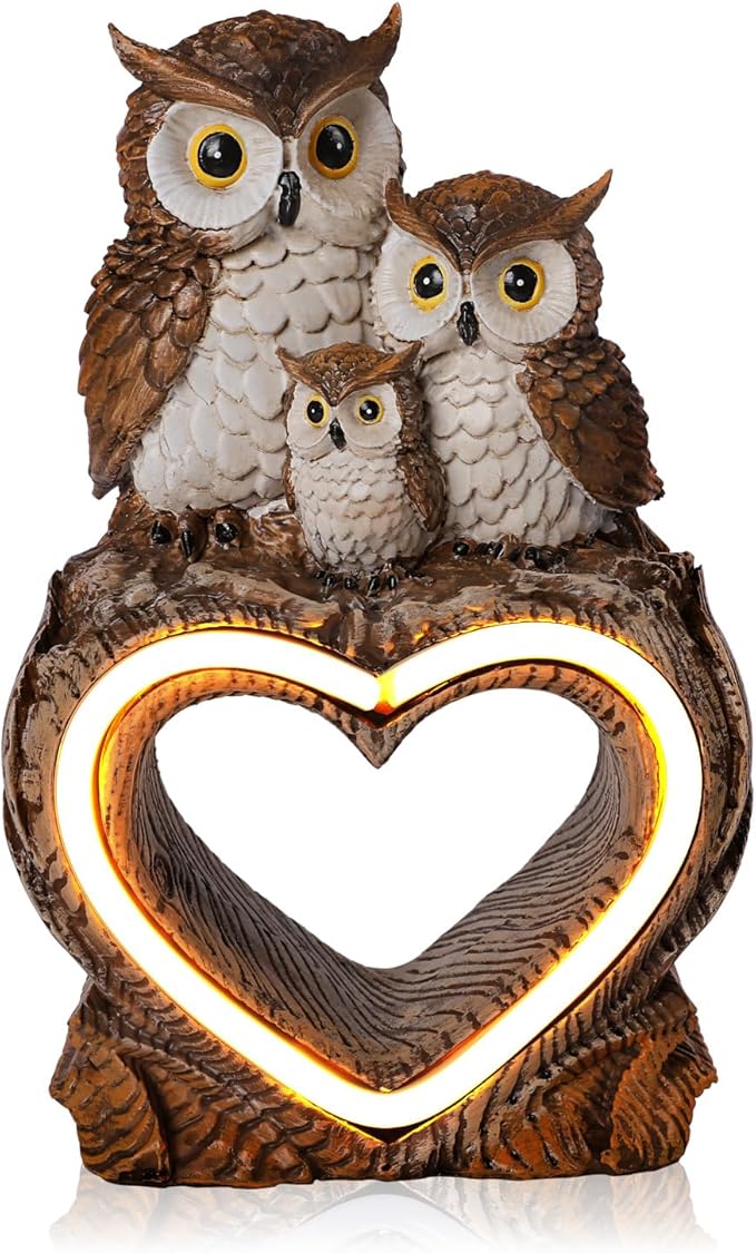 Solar Garden Decor Statues 8.6" Resin Solar Owl Waterproof Garden Owl Decor for Outside Yard Patio Porch Decoration Gift for Mom Grandma