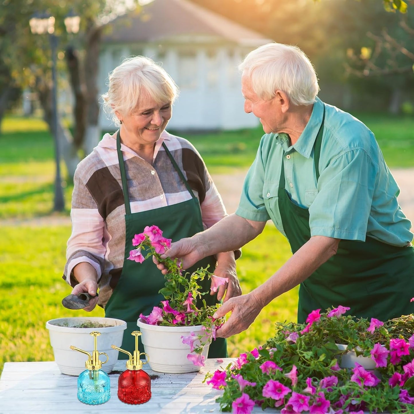 8 Pcs Glass Plant Mister Spray Bottle 200ml Vintage Plant Spritzer Multicolor Succulent Watering Bottle Watering Can 6.4'' with Plastic Top Pumps for Indoor Outdoor Succulents Garden Plants (Gold)