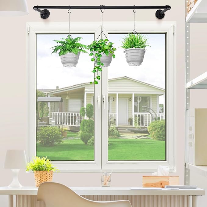 Plant Hanger Indoor, 34.2in Strong Load-Bearing Hanging Plant Holder, Window Plant Rod Black Metal Bar for Wall Ceiling Decor Shelves, 1 Pcs (Pot Chain & Plant Not Included)