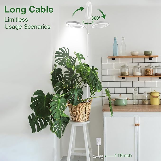 wolezek Grow Lights for Indoor Plants Full Spectrum, 80 LEDs 3 Colors Grow Light, 65in Plant Lights for Indoor Growing with 360ยฐGooseneck, 6/12/16H Timer, 5 Brightness, Height Adjustable, White Pair