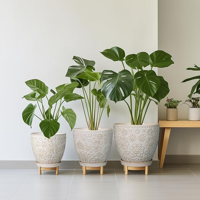 6.9 Inch Plant Pot with Drainage Hole and Saucer Ceramic Planter for Indoor Plant Flower Pot for Orchid Succulents Plants White