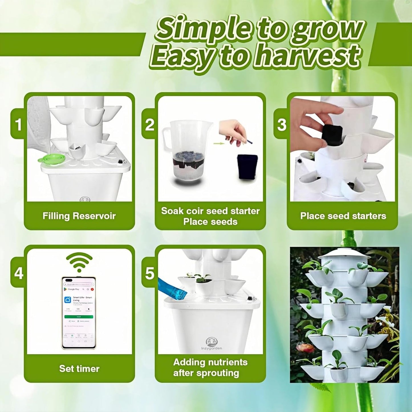 Hydroponic Growing System,Hydroponic Vertical Garden,Indoor Smart hydroponic Vegetable System, 30 Pods,Plant Germination kit with Pump System, Auto Timer, Beginner kit