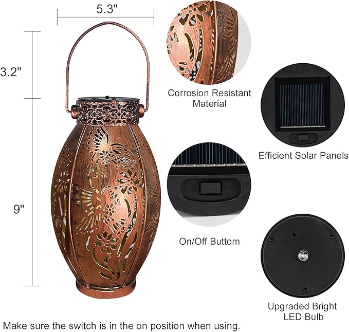 pearlstar 2 Pack Decorative Solar Lantern Lights for Hanging or Table Outdoor Solar Light for Patio Yard Garden Lawn Landscape Lighting Waterproof, Gift for Wamen Men Mom, Warm Lights,Hummingbird