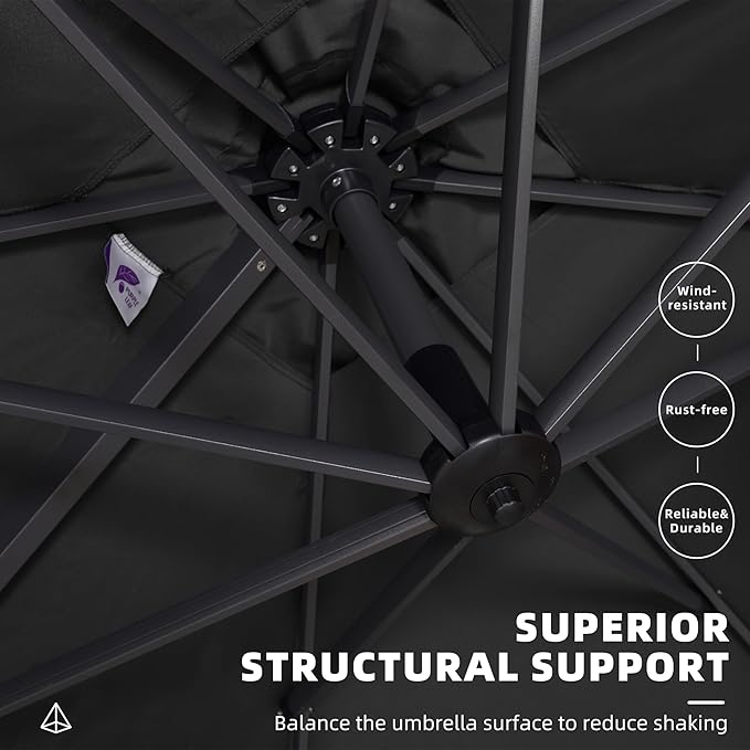 PURPLE LEAF 10 Feet Square Cantilever Umbrella Patio Umbrella with Base Outdoor Umbrella Aluminum Offset with 360-degree Rotation for Garden Deck Pool Patio Black