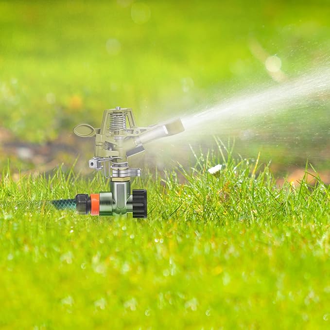 Chengu 4 Set Zinc Alloy Water Sprinklers Heads for Lawns Yard Heavy Duty Adjustable 360 Degree Watering Impact Pulsating Garden Sprinklers Multipack for Large Area Irrigation