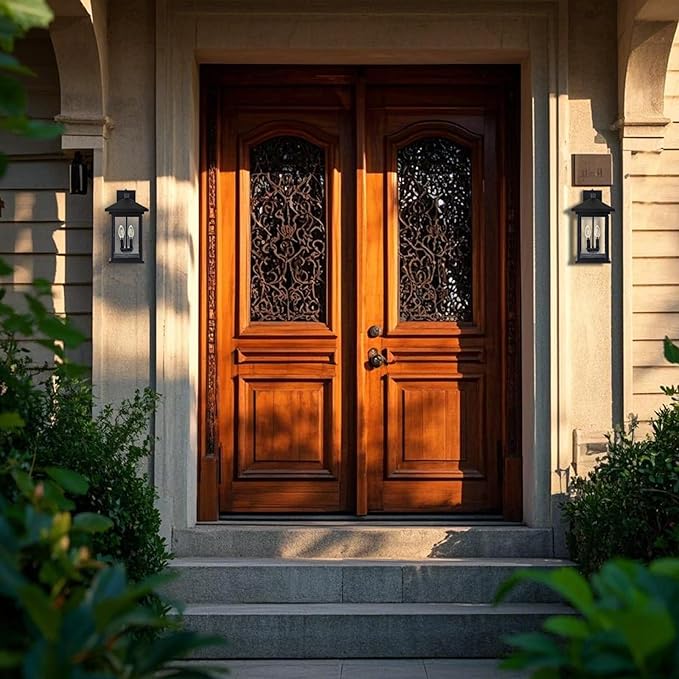 Dusk to Dawn Outdoor Wall Lantern, Exterior Wall Sconce Fixture with Tempered Clear Seeded Glass, Matte Black Finish for Outdoors (Large Wall Mount)