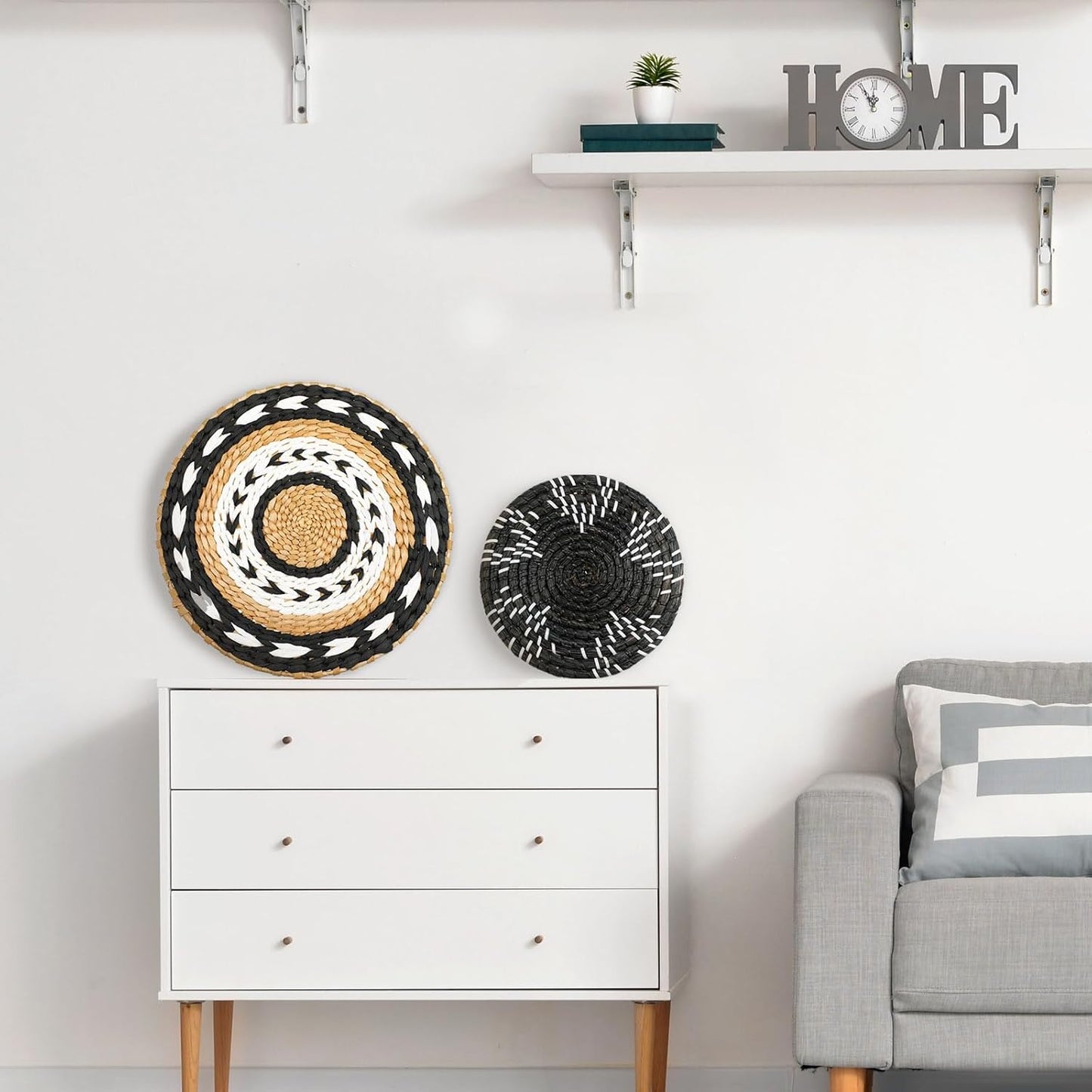 Tatuo 11 Pcs Boho Wall Basket Decor Decorative Bulrush Woven Basket Wall Decor Art Round Farmhouse Hanging Baskets for Kitchen Rustic Home Summer Decorations, Multi Sizes(Retro)