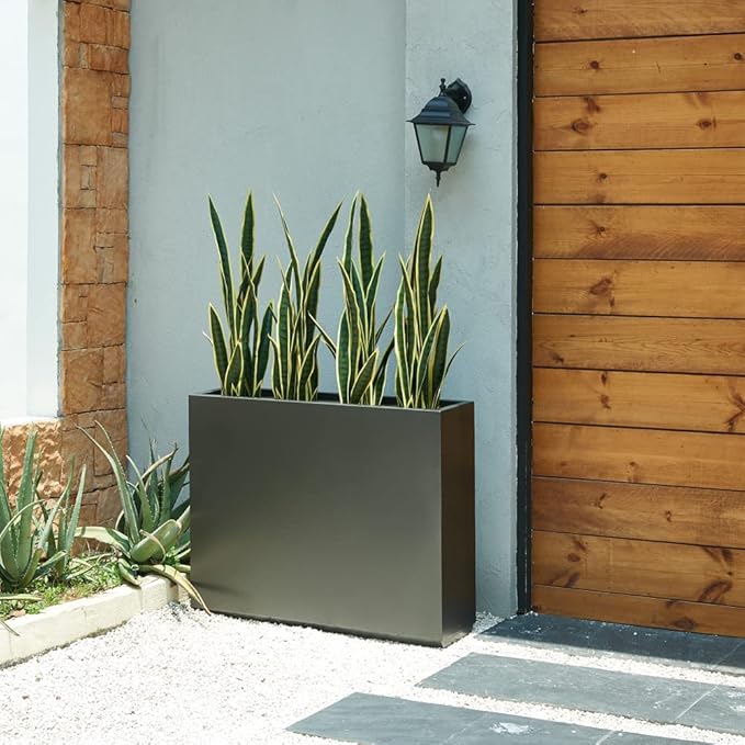 Metallic Heavy Planter for Outdoor Plants, 38Lx10Wx30H Inches Tall and Long Metal Divider Planter Box for Outside & Indoor, No Assembly Required (Gray)