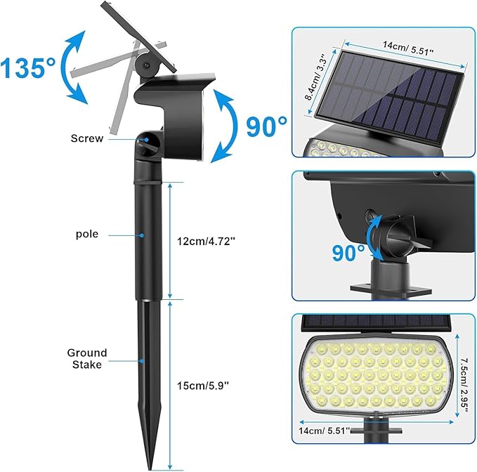 108 LED Solar Spot Lights Outdoor, Solar Lights Outdoor IP65 Waterproof, 3 Modes Solar Landscape Spotlights, Large Panel Solar Powered Lights for Garden Yard Pathway(Cool White/2 Pack)
