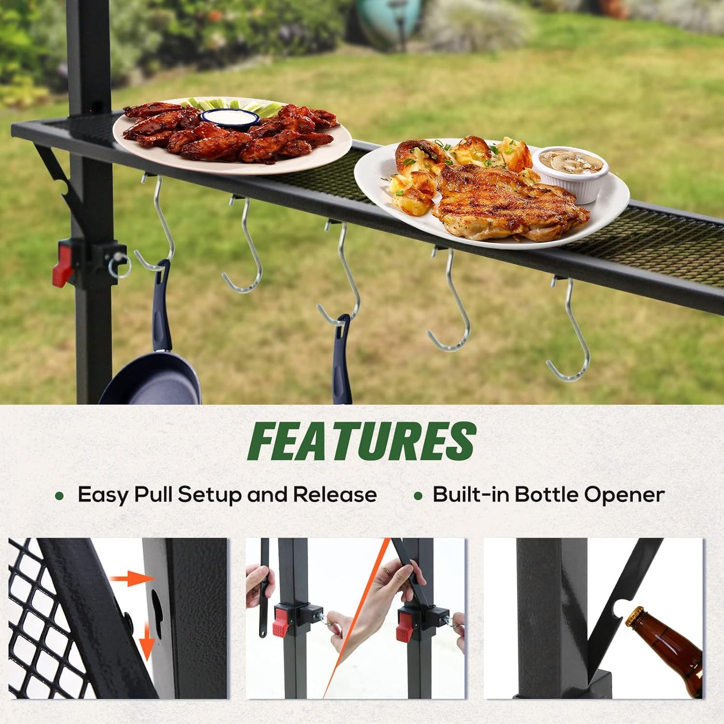 COOS BAY 8x5 Pop up Grill Gazebo Portable BBQ Gazebo Canopy Tent with Carry Bag, Outdoor Barbeque Shelter, Beige