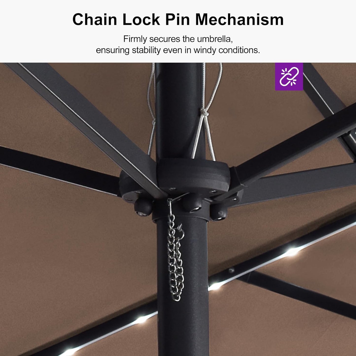 PURPLE LEAF 15ft Double-Side Patio Umbrella with Base and Solar Lights Outdoor Market Umbrella with Crank Handle Rectangle Umbrella for Backyard Pool Garden Deck, Taupe