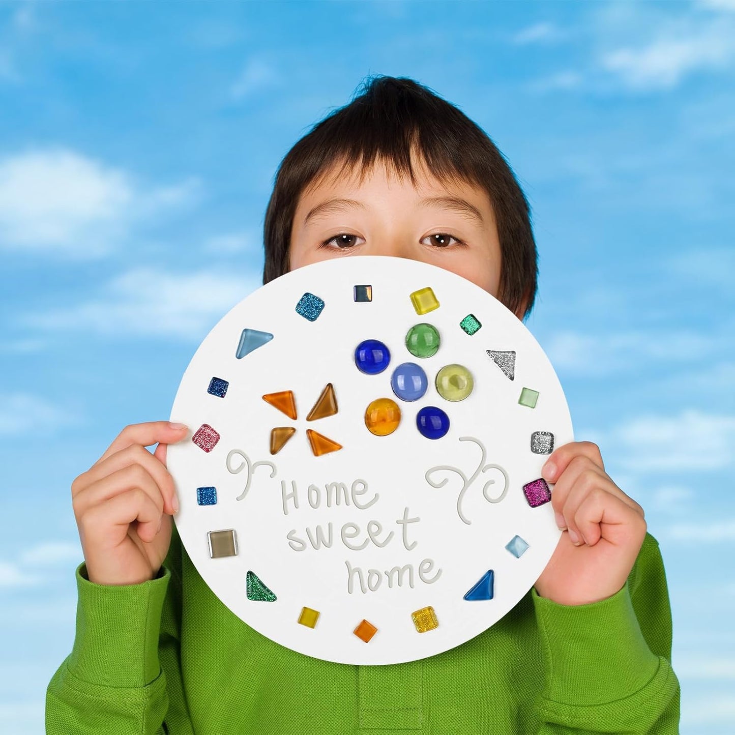 24 Pcs Stepping Stone Kit Includes Concrete Mold, Mosaic Tiles and Carving Tools, DIY Craft Handmade Stepping Stone Kit for Kids, Family, Garden Outdoor Decor, No Concrete Mix(Round,8.3 Inch)